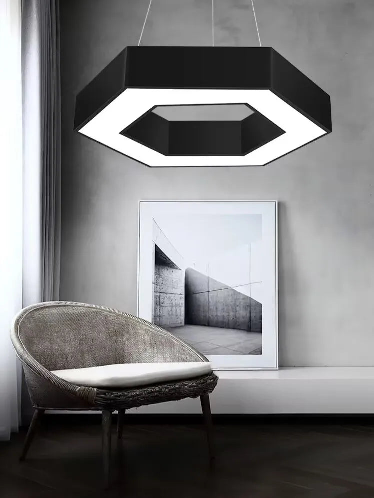 Modern minimalist geometric pendant lights, for dining room, gymnasium, LED hollow pendant lights, supermarket circular lights