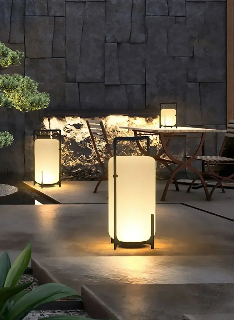 Japanese Style Garden Outdoor Waterproof LED Floor Lamp Simple Restaurant Hotel Acrylic Rechargeable Solar Power Standing Lamp