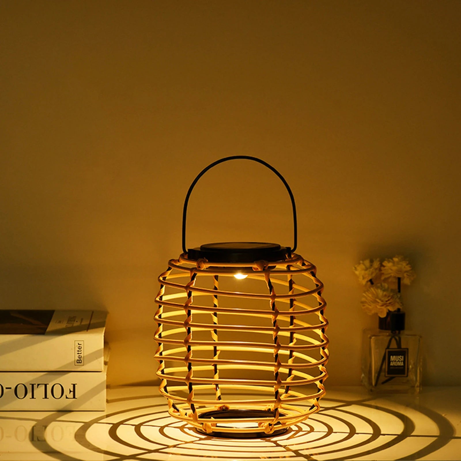 Solar Garden Light Ornaments 600mAh Imitation Rattan Lawn Projection Light Decor