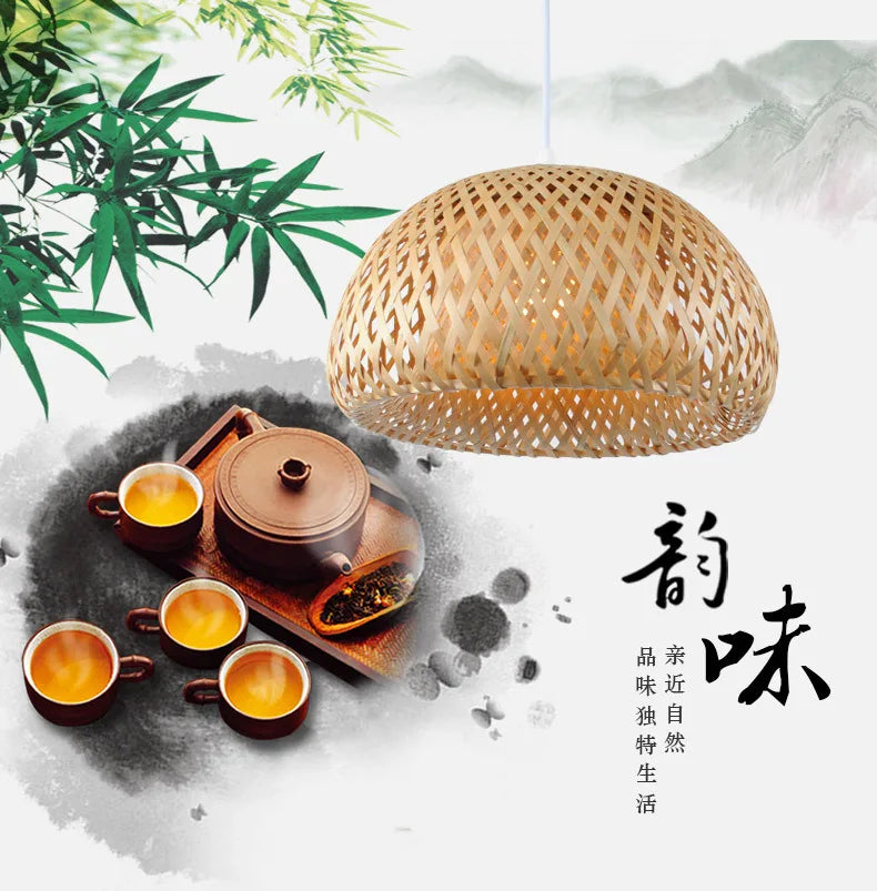 2025 Bamboo Pendant Lamps Hand Knitted Chinese Style Weaving Hanging Lamps 26cm Restaurant Home Decor Lighting Fixtures HOT