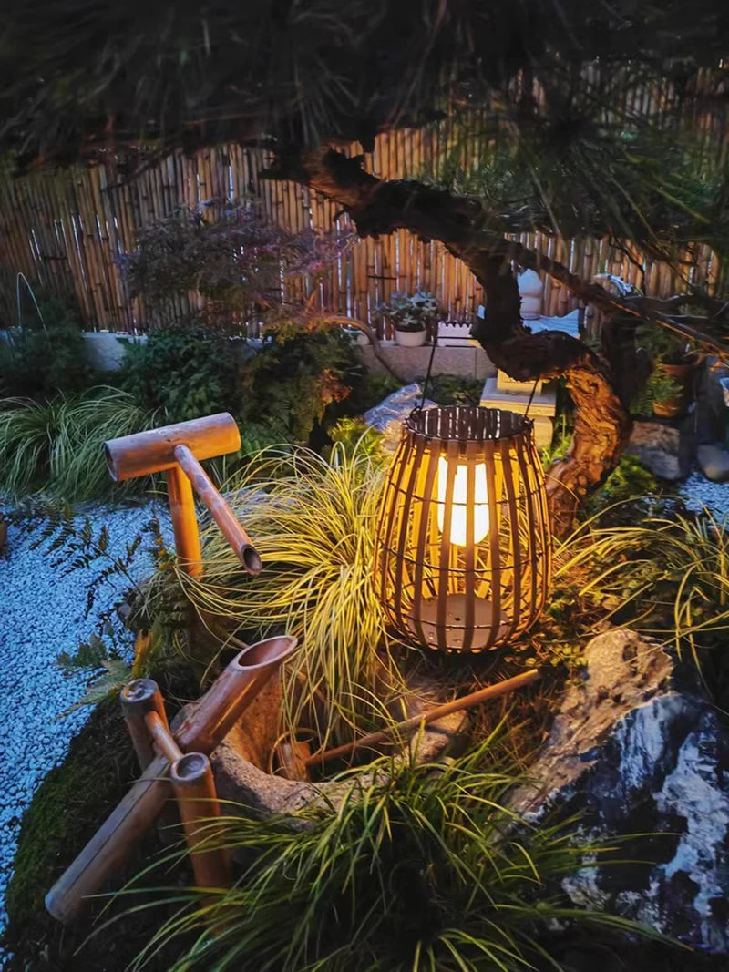 Solar Lights LED Floor Lamp Outdoor Waterproof Solar Energy Imitation Rattan Ambient Lamp Villa Gate Garden Courtyard lighting