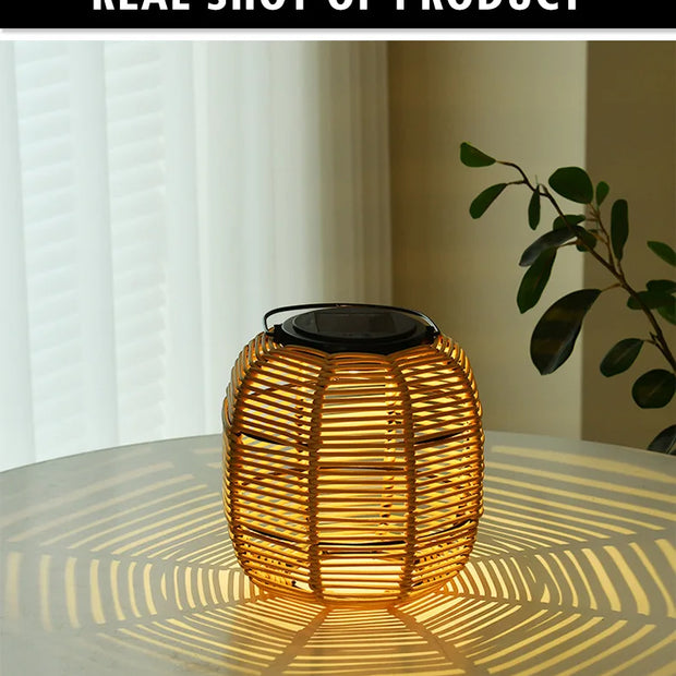 E2 Outdoor Solar Lamp Rattan Lantern Courtyard Balcony Garden Solar Decoration Lights Creative Atmosphere Lamp Bamboo Chandelier