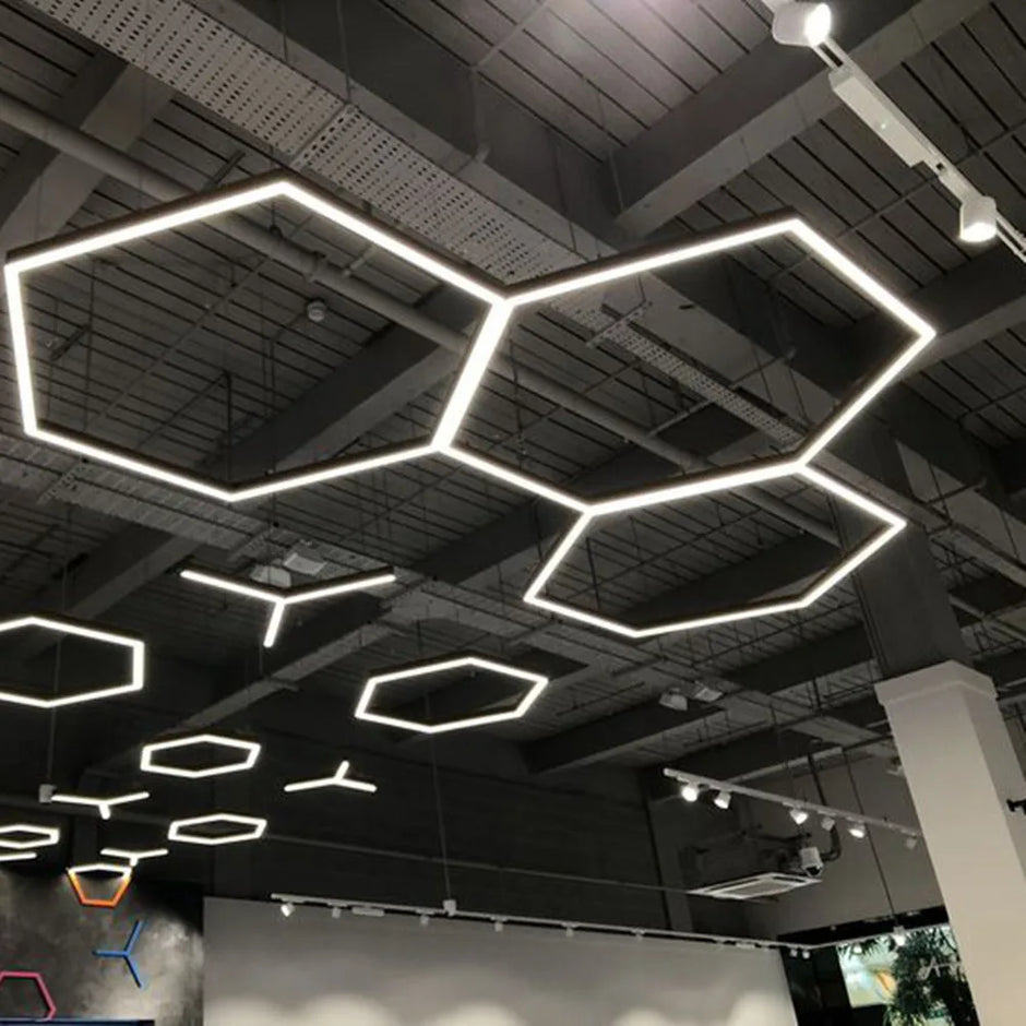 Hexagon LED Light for Garage Ceiling Auto Car Body Repair Workshop Barbershop Hair Salon Gym - Customized Lighting Lamp
