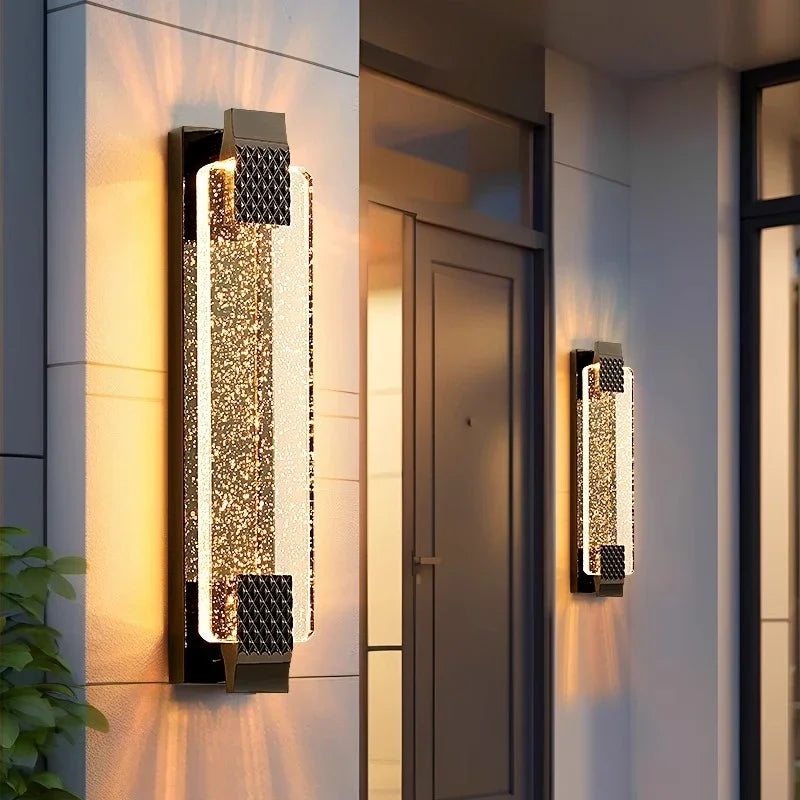 Modern Light Outdoor LED Wall Light Transparent Crystal with Bubble Style for Villa Porch Patio and Garden Lighting Lamps