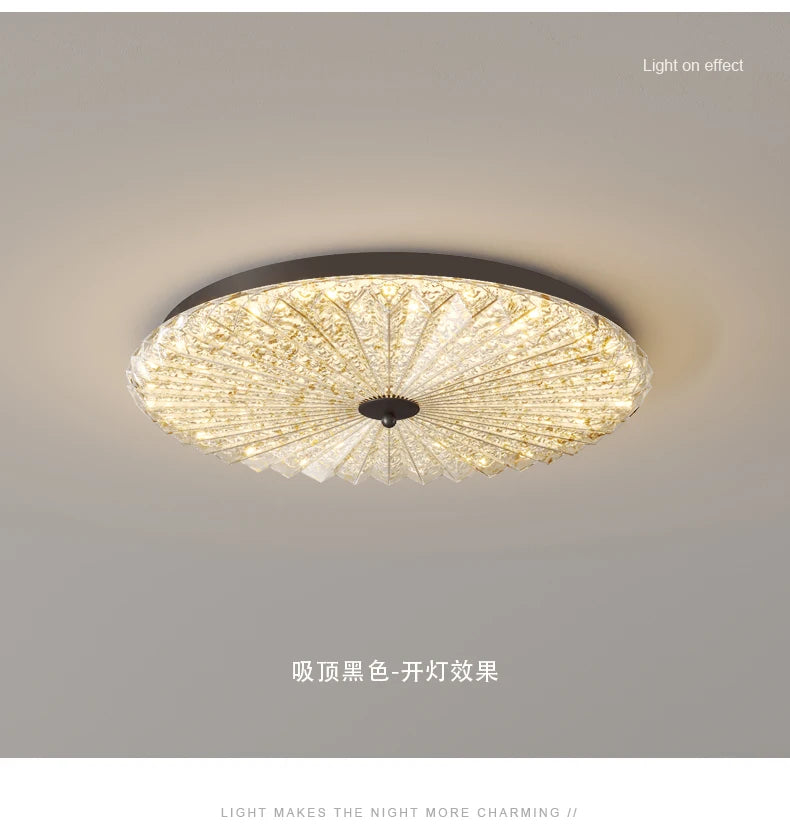 French Mid-Century Style Ceiling Lights Parlor Simple Retro Luxury Gold Resin Pleated Master Bedroom Room Decoration LED Fixture