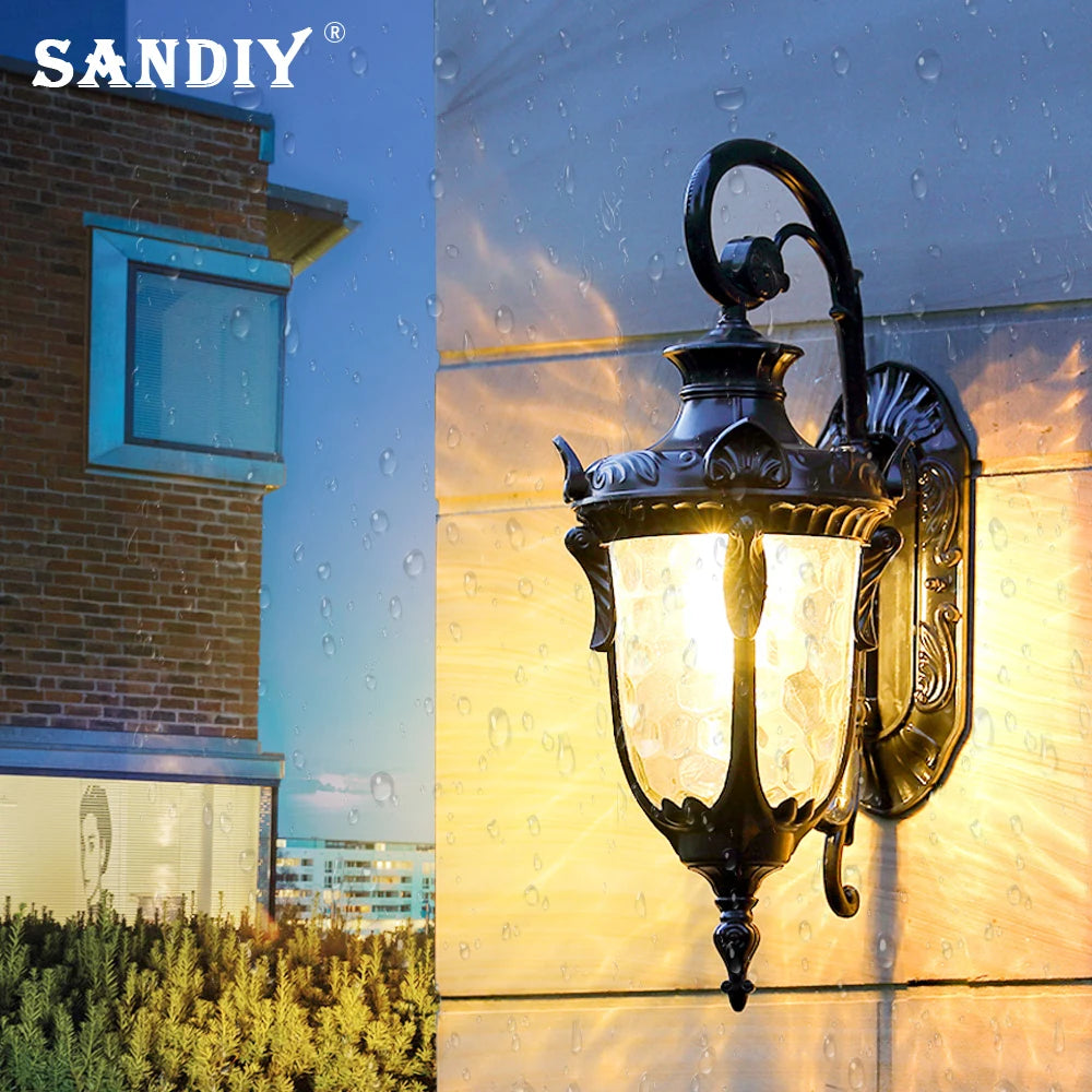 SANDIY Outdoor Wall Light Fixtures Retro Porch Lamp Exterior Nighting Sconce for House Front Door Garage Patio Bronze+Glass E27