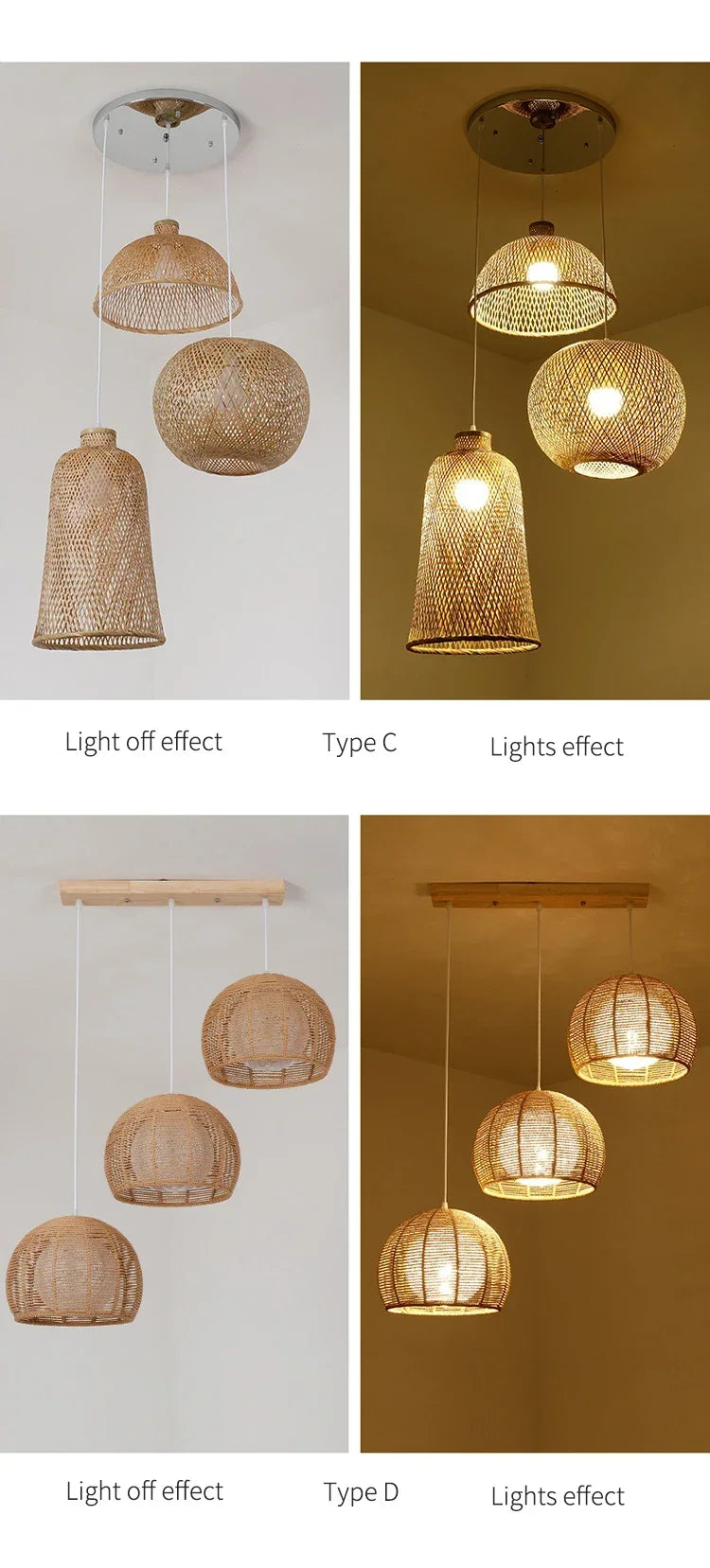 Japanese Chandelier Natural Bamboo Rattan Pendant Lights Handmade Weaving Hanging Lamps Wicker Shades E27 Lighting Suspension