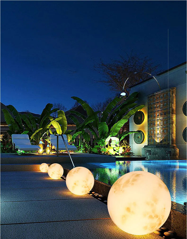 Resin Fiber Outdoor Lunar Lawn Lamp Round Waterproof Atmosphere Lamp Garden Ground Plug Landscape Lighting