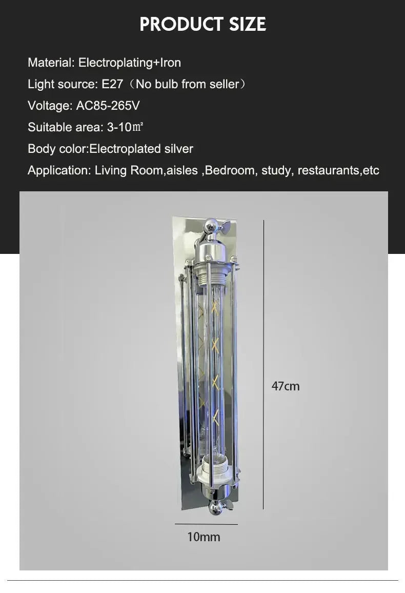 American Industrial Electroplated silver Vintage Wall Lamp 8W Led Wall Light Bedroom Cafe Restaurant Bedside Wall Light