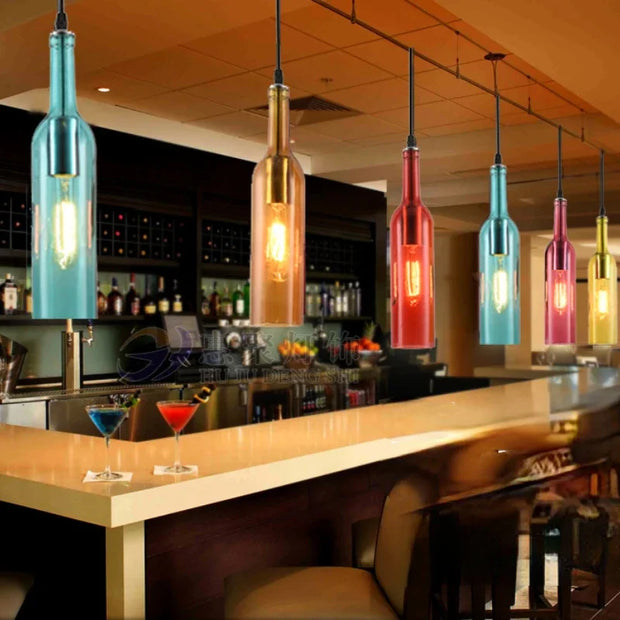 Nordic Simple Personality Creative Light Fixtures Modern Restaurant Bar Cafe Bar Counter Color Beer Bottle Decoration Chandelier