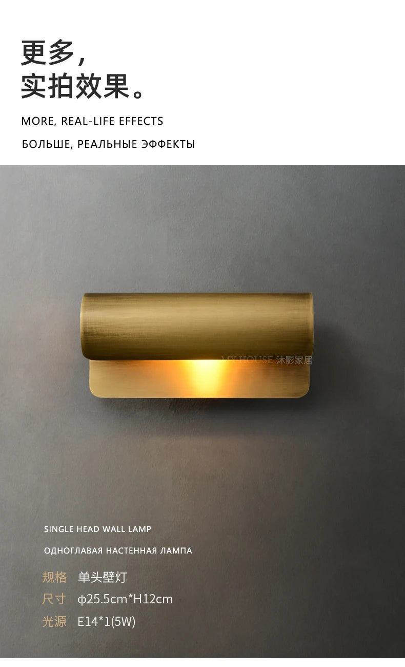 Post-Modern Designer Wall Lamp Minimalist Creative Living Room Hong Kong Style Light Luxury Copper Bedroom Decorative Wall Light