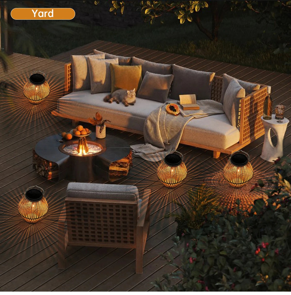 Outdoor Solar Rattan Lanterns, Waterproof Hanging Boho Solar Lights for Garden, Patio, Yard, Porch Decorative Lighting