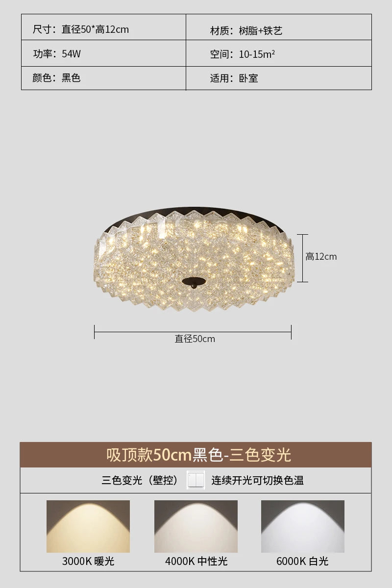 French Mid-Century Style Ceiling Lights Parlor Simple Retro Luxury Gold Resin Pleated Master Bedroom Room Decoration LED Fixture