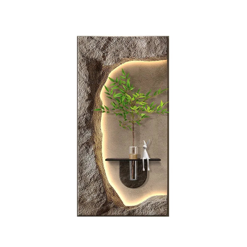 2024 Hydroponic green decorative painting background cream senior living room hanging painting sandstone new LED lights