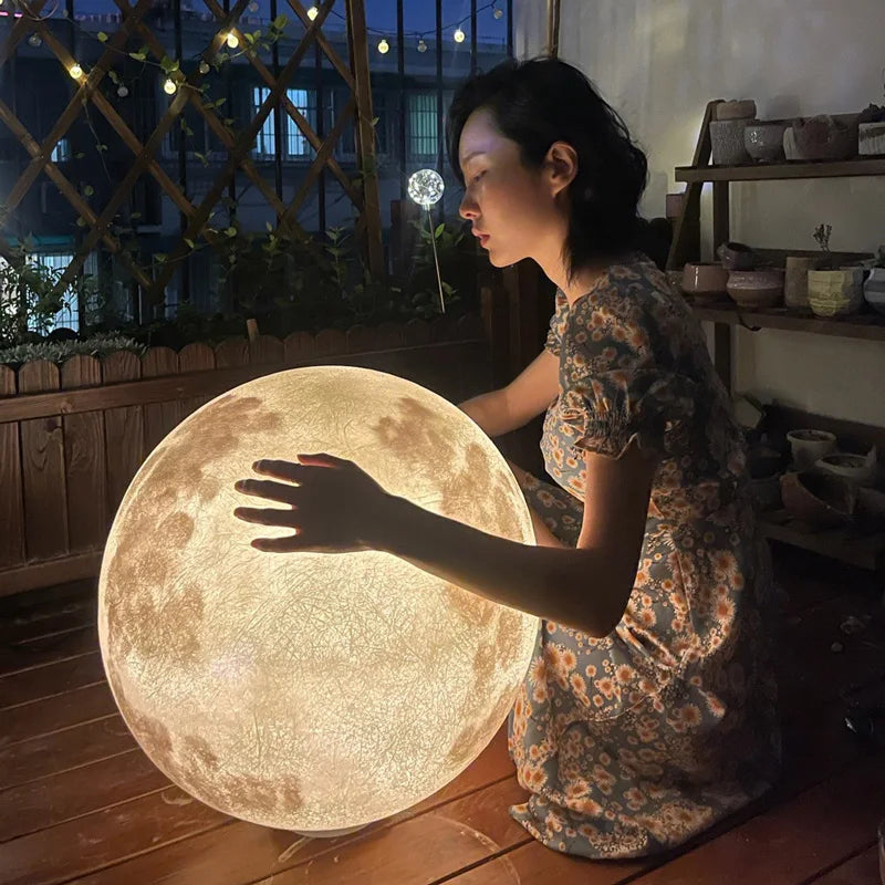 Resin Fiber Outdoor Lunar Lawn Lamp Round Waterproof Atmosphere Lamp Garden Ground Plug Landscape Lighting