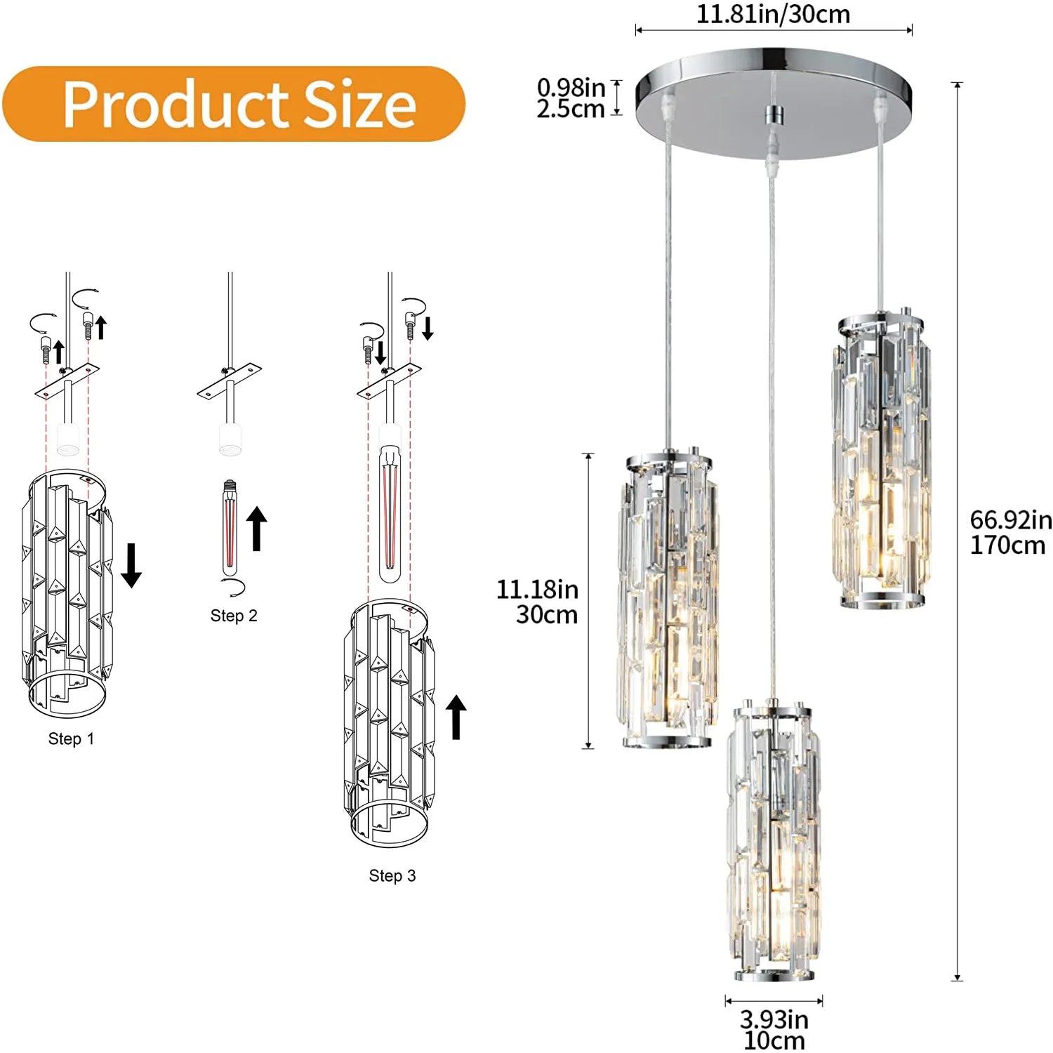 Crystal Pendant Lamp American Industrial-style Home Décor Lighting Fixtures for Kitchens, Dining Rooms, Parlor and Bedrooms