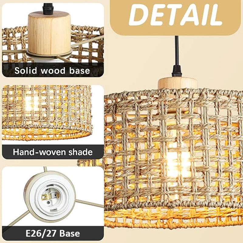 Wicker Rattan Pendant Lamp Teahouse Homestays Decorative Pastoral Retro Pendant Light Kitchen Corridor Bedroom Dining Chandelier