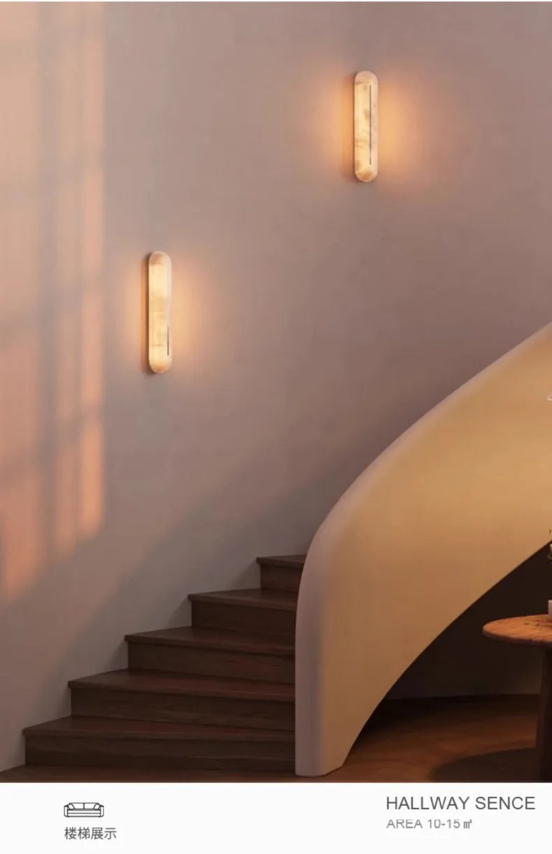 Italian Wall Lamp Natural Marble Bedside LED Light for Bedroom Villa Entryway Hallway Living Room Indoor Decorative Lighting