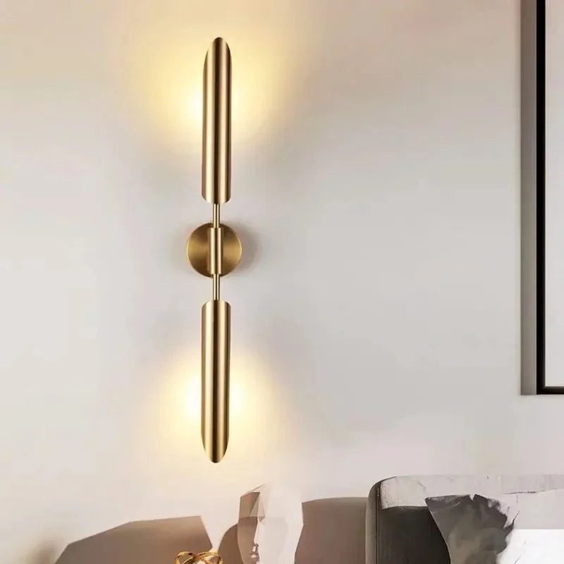 Moderm Luxury Single Double Head Wall Lamp Golden Lnclined Tube Wall Light Mirror Light Stair Living Room Bedroom Deco Luminaire