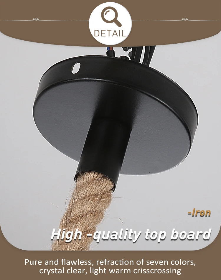 Retro Rustic Hanging Light for Bar Restaurant Decoration Hemp Rope Pendant Light E27 Bulb Glass Lampshade