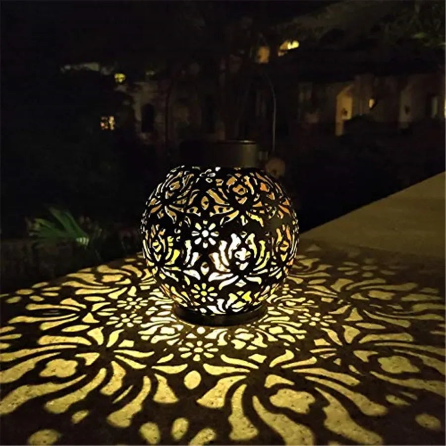 HOMEFISH Outdoor Solar Iron Art Hanging Light Hollow LED Waterproof Landscape Projection Lamp for Garden Decor