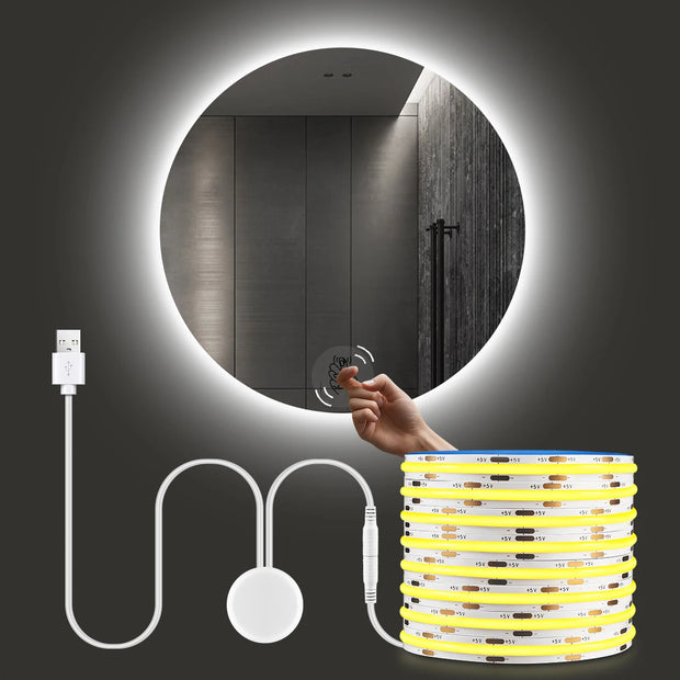 USB Power COB Tape with Tap-twice Vibration Sensor Switch Hight Brightness 320LEDs/M for Dressing Table Makeup Mirror Backlight