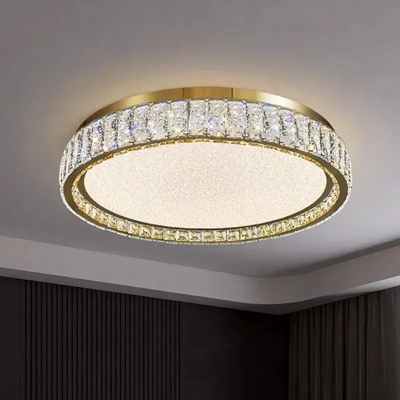 ‌Modern Luxury Dimmable Crystal Ceiling Light K9 Crystals Golden Ring Chandelier for Bedroom Living Room Dining Room LED Fixture