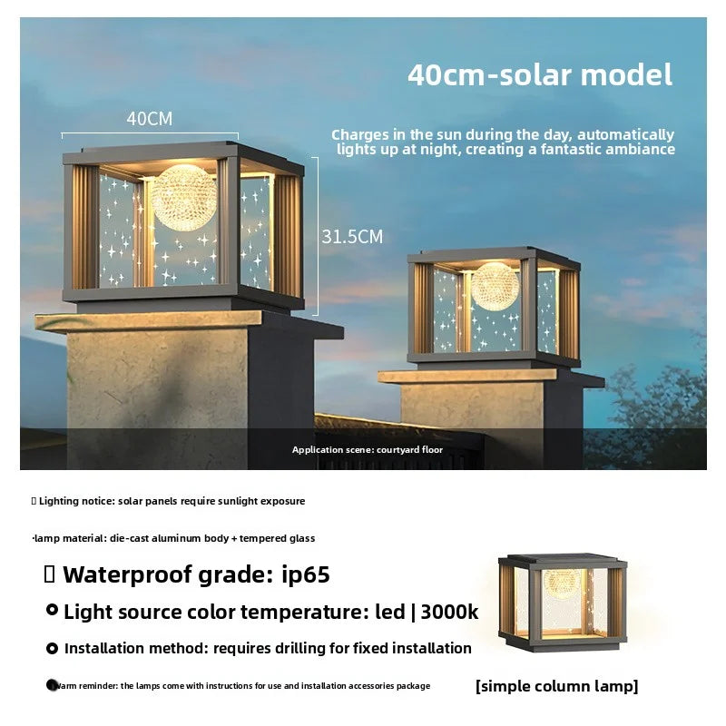 Solar Column Head Lamps Waterproof Courtyard Lamps Gate Pillar Lamps Wall Column Lamps Outdoor Villa Column Head Lamps