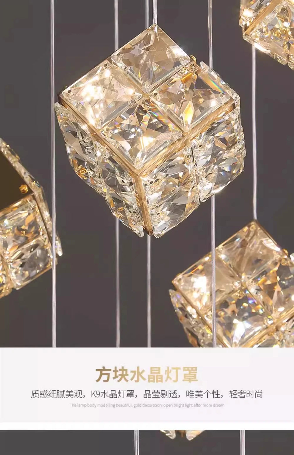 Stair chandelier long chandelier Rubik's cube creative personality light crystal lamp duplex villa loft apartment