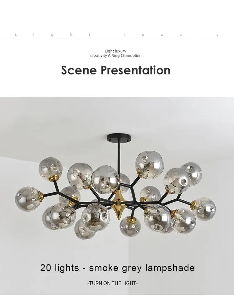 LED Glass Ball Chandelier Pendant Light for Indoor Decorative Lighting - Living Room Bedroom Dining Room