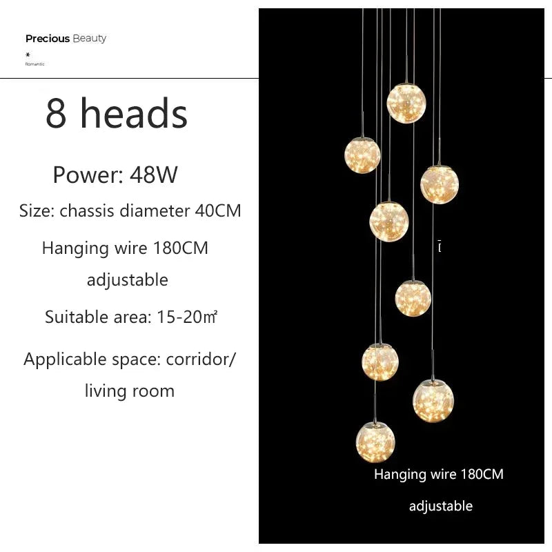 Starry Sky Staircase Chandelier Nordic Design Duplex Corridor Light Pendant Lights Apartment Hall