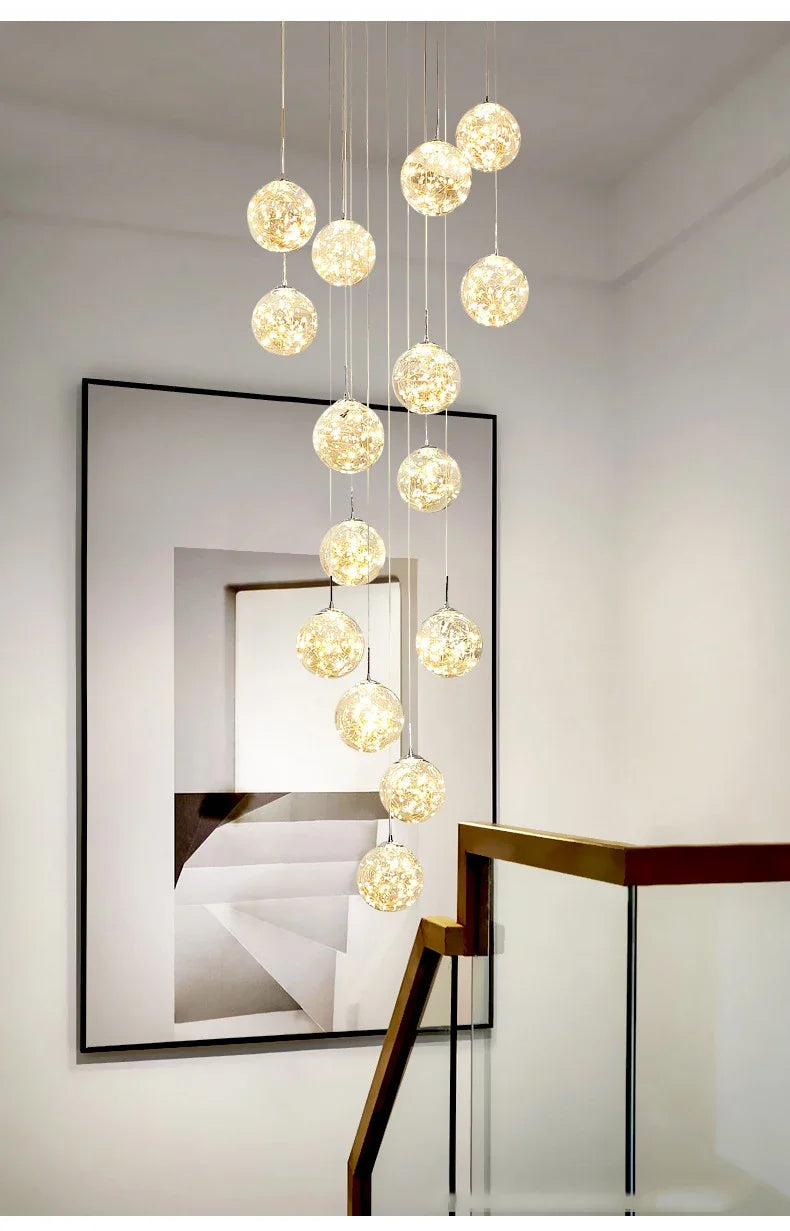 Starry Sky Staircase Chandelier Nordic Design Duplex Corridor Light Pendant Lights Apartment Hall