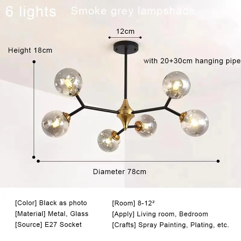 LED Glass Ball Chandelier Pendant Light for Indoor Decorative Lighting - Living Room Bedroom Dining Room