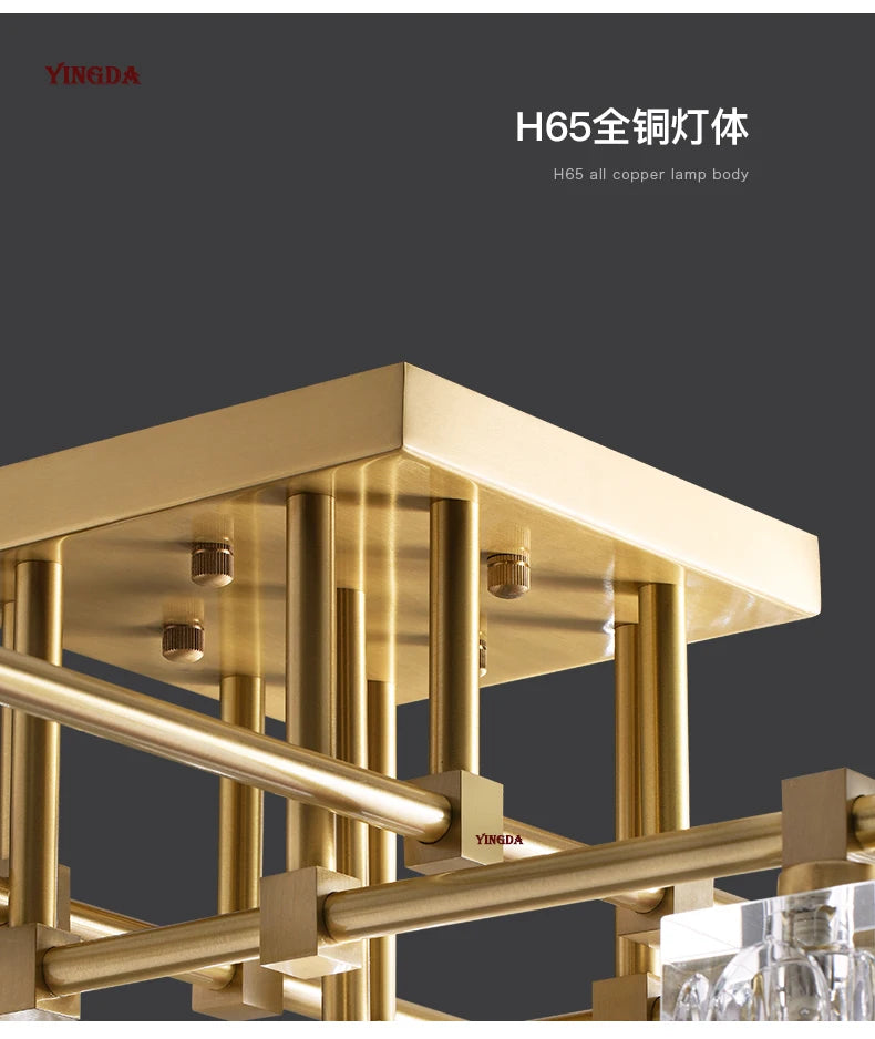 Light Luxury All Copper Living Room Ceiling Lamp, High-end Crystal Lamp, Creative Bedroom Lamp, Minimalist Dining Room Lamp