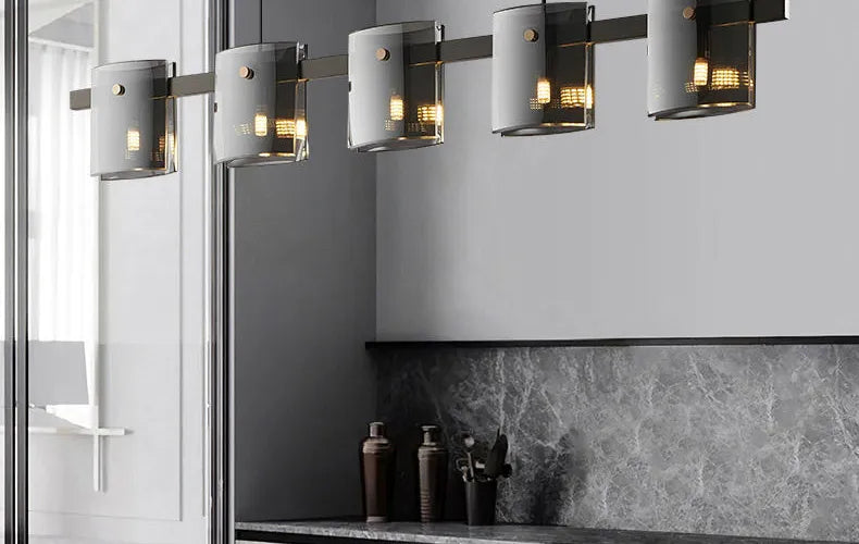 2026 Pendant Light For Bedroom Living Room Kitchen Dining Table Bar Home Decor Modern LED Glass Tile Suspension Lamp Smoke Gray