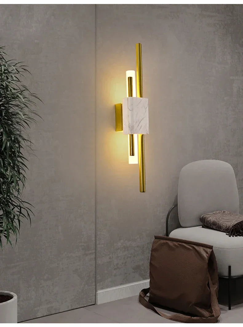 Luxury Green White Marble Wall Lamp Living Room Lobby Bedroom Golden Decor Bedside Sconce Hotel Aisle Staircase Led Light 6W