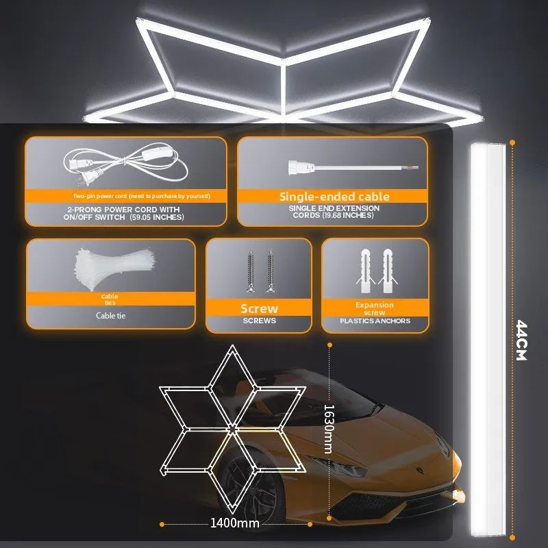 LED Garage Light Diamond Honeycomb Light Car Wash Shop Film Ceiling Car Beauty Workstation Light 126W 6500K
