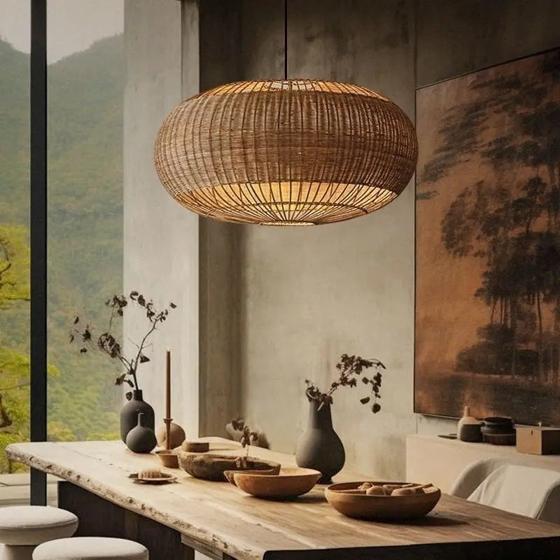 Wabi sabi Rattan Lamp japanese hand-woven bamboo light Living room Restaurant kitchen hanging lamp dining table lantern lamp