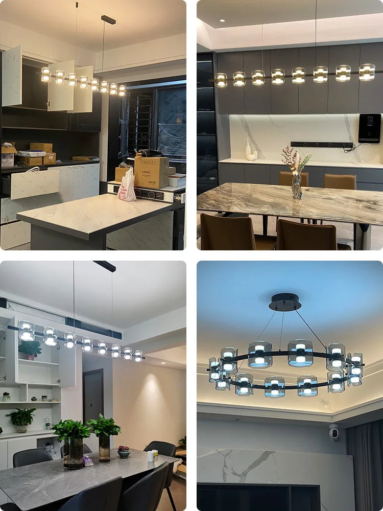 Modern Hanging Led Pendant Lights For Dining Room Kitchen Island long Bar Chandeliers decoration home decor Black light fixtures