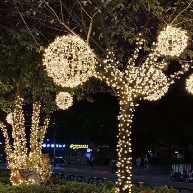 Solar Powered LED Vine Ball Lights Outdoor Waterproof Festival Decorative Lights for Park Cisas Illumination round Colorf...