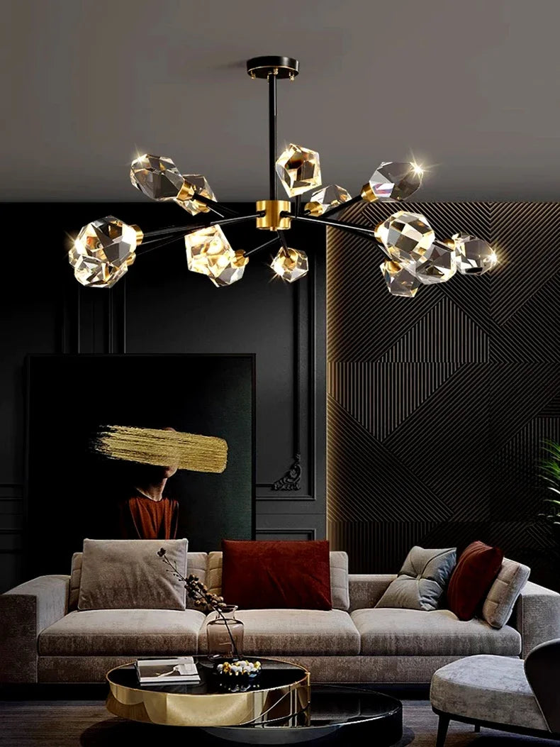 All-copper Molecular Long Crystal Chandelier Light Luxury Creative Post-modern Atmosphere Living Room LED Pendant Lights