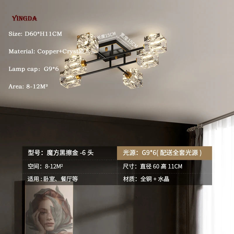 Light Luxury All Copper Living Room Ceiling Lamp, High-end Crystal Lamp, Creative Bedroom Lamp, Minimalist Dining Room Lamp