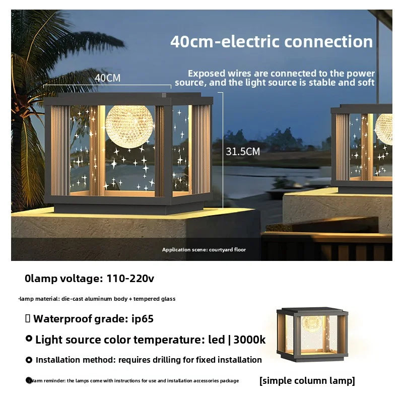 Solar Column Head Lamps Waterproof Courtyard Lamps Gate Pillar Lamps Wall Column Lamps Outdoor Villa Column Head Lamps