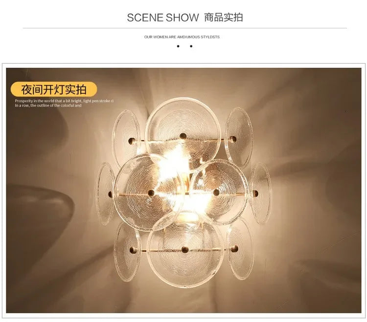 Creative Matte Metal Golden Base with LED Bubble Water Pattern Glass Round Shade Wall Sconce Bedside Lamp