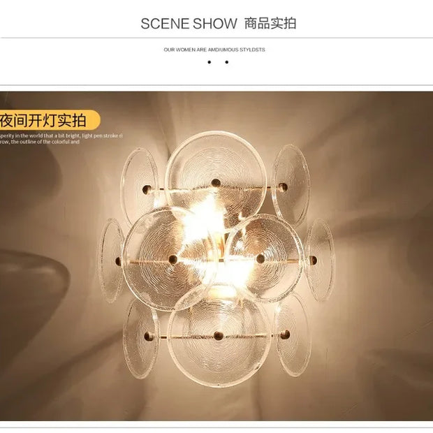 Creative Matte Metal Golden Base with LED Bubble Water Pattern Glass Round Shade Wall Sconce Bedside Lamp