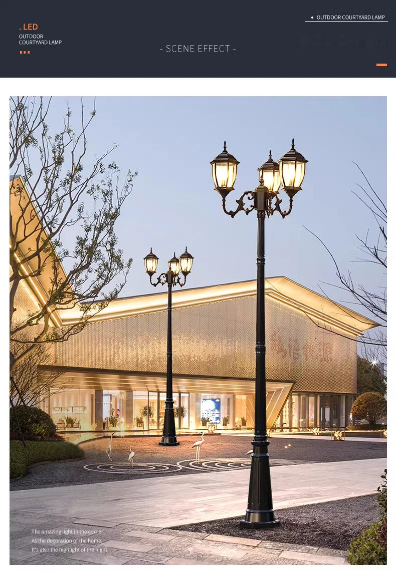 Waterproof high LED retro outdoor landscape courtyard 3m European style outdoor lawn lamp villa household garden street lighting