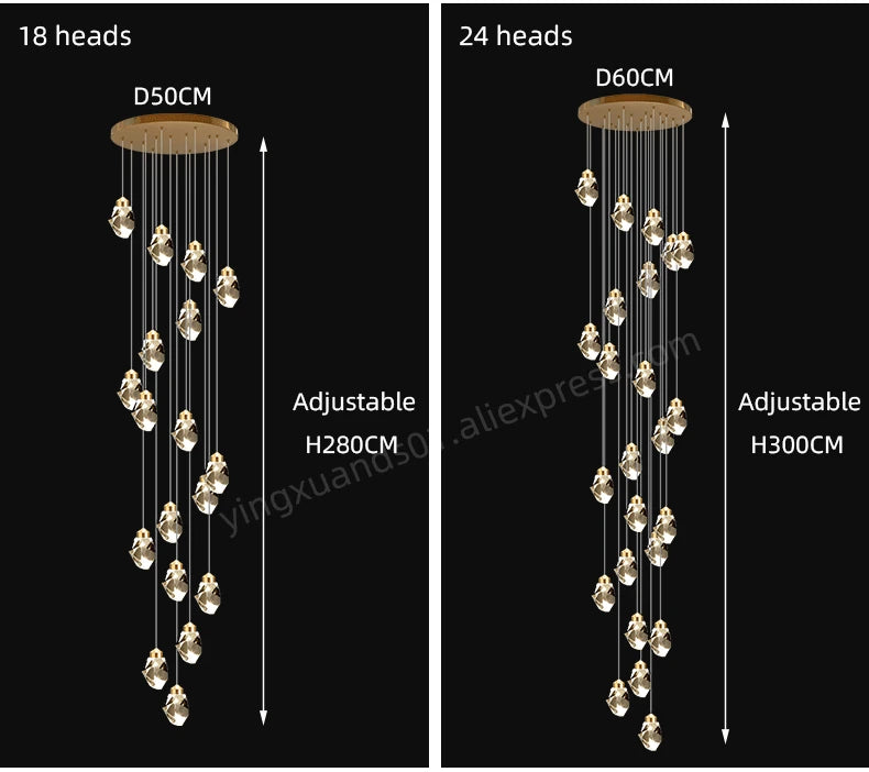 Nordic Crystal Chandelier for Living Room Villa Ceiling Chandeliers Duplex Loft Hanging Lamps Stairscase Suspended Pendant Lamps