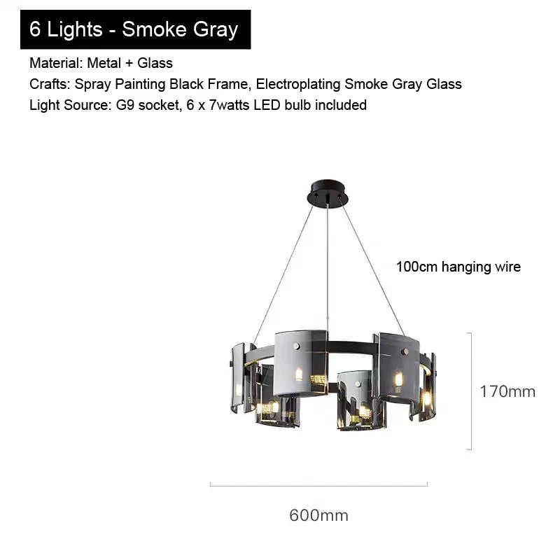 2026 Pendant Light For Bedroom Living Room Kitchen Dining Table Bar Home Decor Modern LED Glass Tile Suspension Lamp Smoke Gray