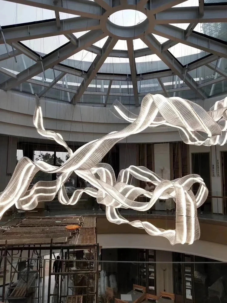 Hotel Living Room Hanging Led Chandelier Hotel Restaurant Large Led Chandelier Modern Pendant Light Glass Lights Lobby
