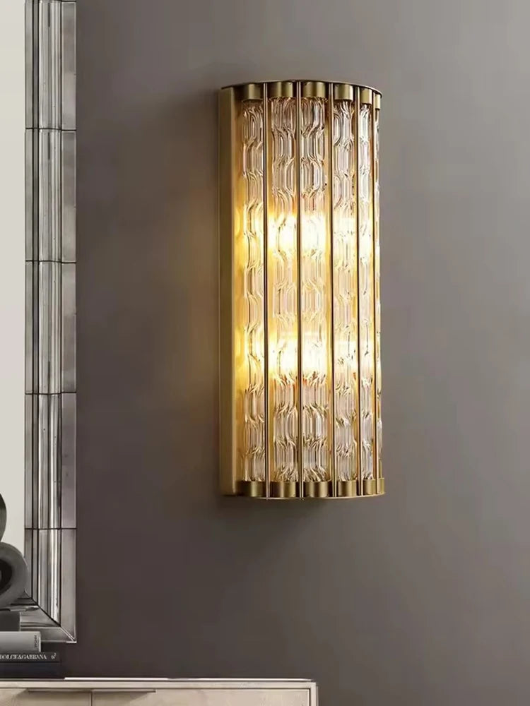 Modern Copper Wall Lamp for Hotel Villa Living Room Porch Office Corridor Long Glass LED Sconce Wall Light Home Decor